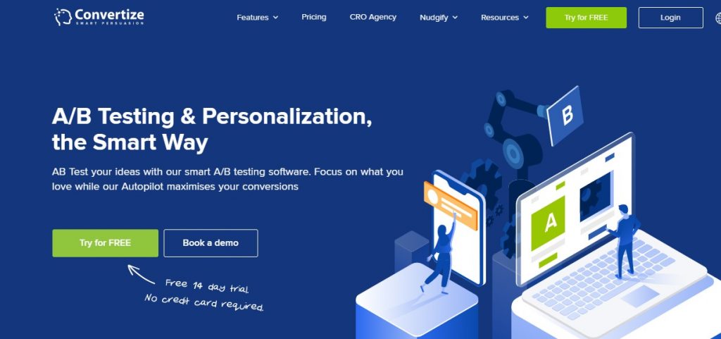 convertize ab testing homepage layout